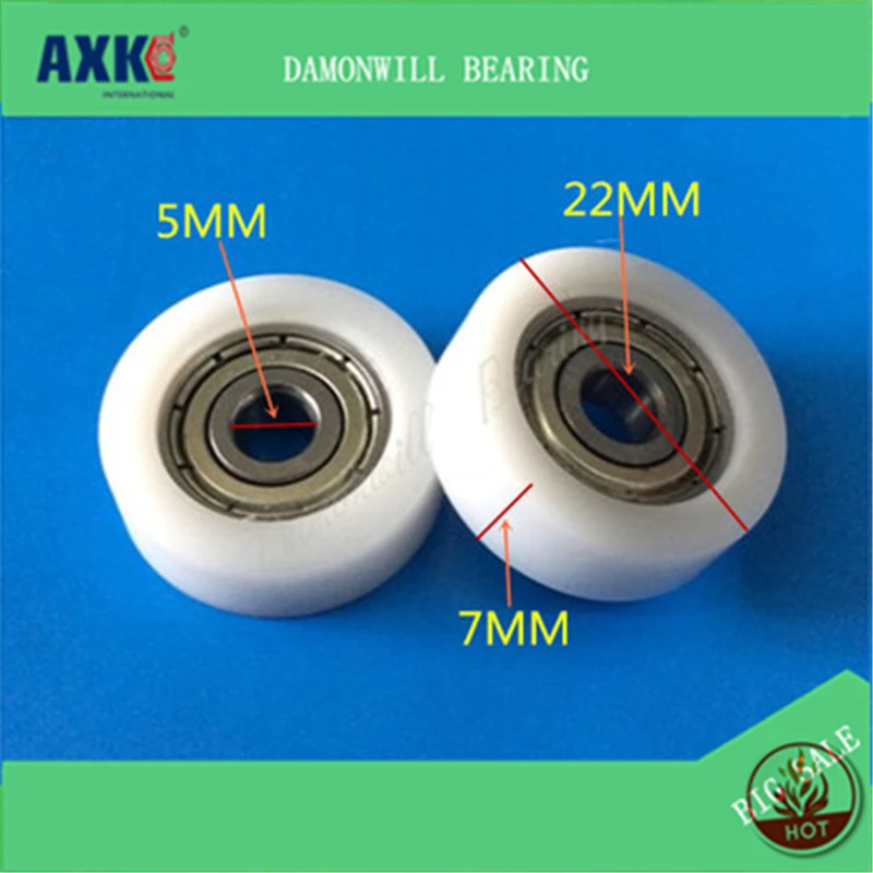 5X22X7MM POM Прорезиненный шкив с пластиковым покрытием 5*22*7 мм PU 625ZZ прорезиненный подшипник шкив подшипник нейлоновый колесный ролик 5X22X7 мм колеса 4 шт - Цвет: 5X22X7MM POM