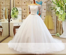 Vestido de novia 2017 Vintage Luxury A line Lace Wedding Dress Beading Half Sleeve Bridal Gown