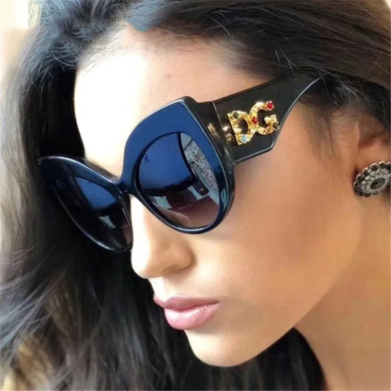 Новинка, модные брендовые женские солнцезащитные очки кошачий глаз, большие размеры, алмазная оправа, уличные зеркальные солнцезащитные очки для женщин, UV400