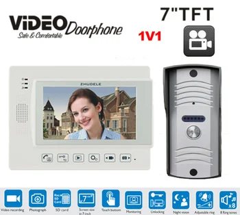

ZHUDELE Home Doorphone 7" Color Recording Video Door phone Intercom + 1 Screens + Night Vision Outdoor Camera + 4G SD Card free