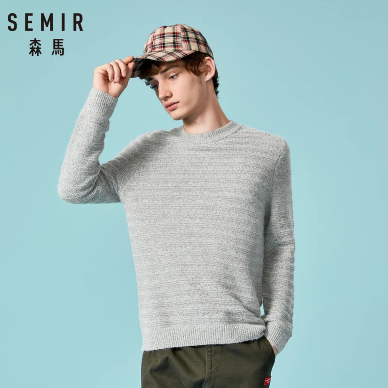 

SEMIR Men Soft Knit Sweater with Dropped Shoulder Mens Pullover Sweater Ribbing at Neckline Cuff and Hem Casual Style for Winter