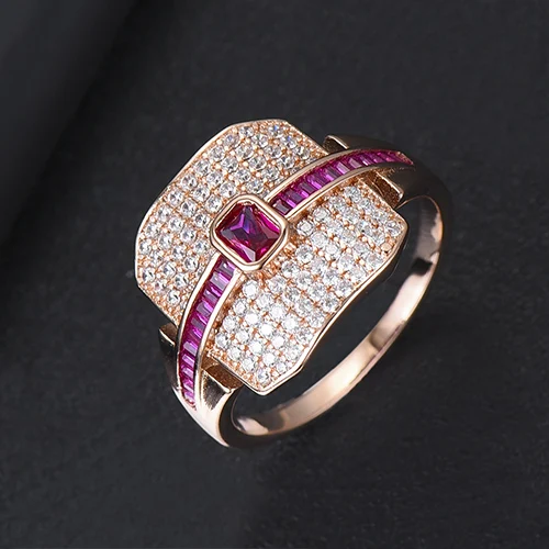 GODKI Monaco, дизайнерские Роскошные стекируемые кольца-чокер для женщин, свадебные с кубическим цирконом, обручальное, Дубай, американское свадебное кольцо на палец - Цвет основного камня: Ruby Rose Gold