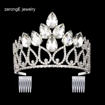 

ZerongE jewelry Luxury Royal Handmade Wedding Diadem Tiaras Crown With TearDrop Crystal for Bridal Woman prom crown queen crown