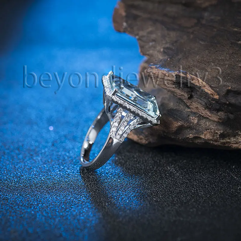 Настоящее натуральное кольцо с голубым топазом для женщин 18 к белое золото 0.57ct полная огранка бриллианты натуральные украшения с синими топазами R00322