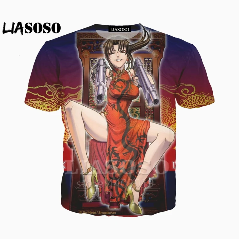 

LIASOSO Newest 2018 3D Print Women Men Anime Black Lagoon printed 3d t-shirt casual Harajuku Cartoon Hip hop Sexy Tshirt A045-92