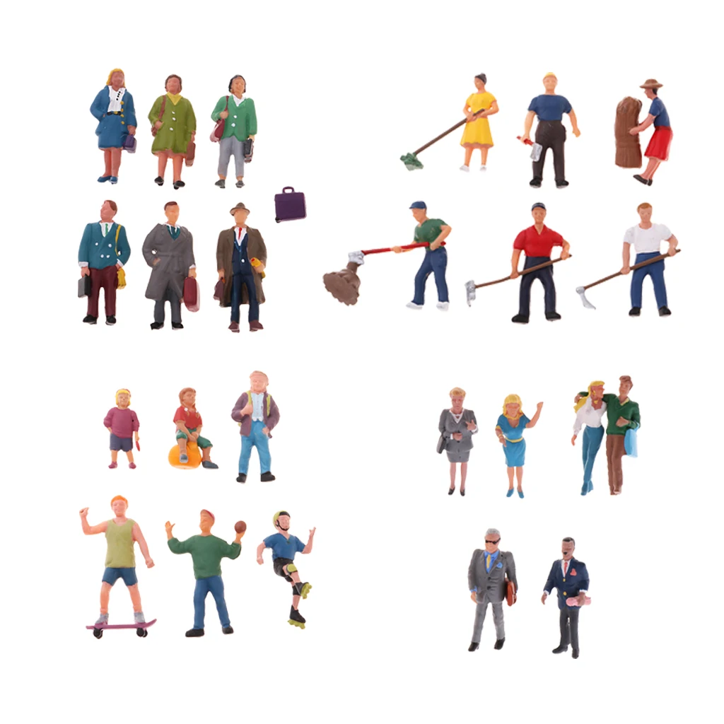 1/87 People Passenger Ation Figure Models Painted HO OO for RR Railroad Street Park Scenery Diorama Architecture