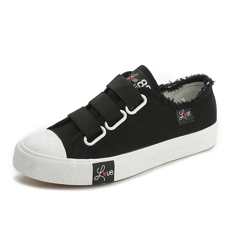 

Spring 2019 New Canvas Shoes Women's Magic Sticker Pink Black Blue Middle School Students Breathable Plate Single Shoes