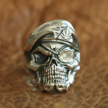 

LINSION 925 Sterling Silver Pirate Skull Ring Mens Biker Punk Ring TA99 US Size 7~15
