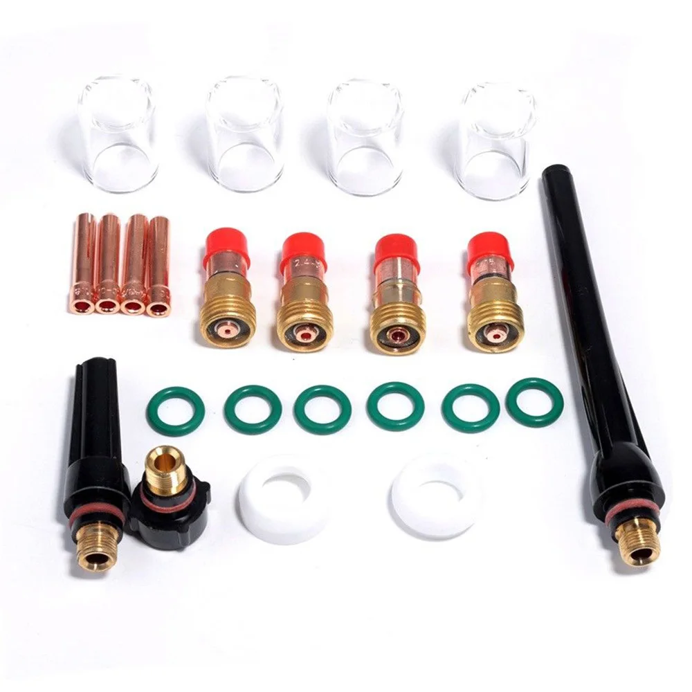 23Pcs TIG Welding Stubby Gas Lens 10 Pyrex Cup Kit for Tig WP 17/18/26 TorchTool Parts