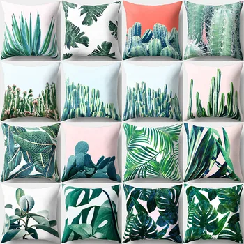 

Green Plants Leaf Pillowcase For Home Room Office Linen Pillow Case Polyester Peachskin 45*45cm