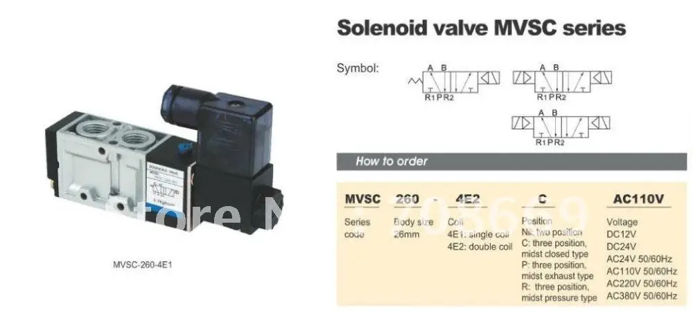 MVSC260-4E2C 110 В AC 5 Порта 3Pos 1/" BSP Электромагнитный Воздушный Клапан Двойной Катушки Led