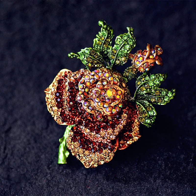 Morkopela Large Flower Brooch Pin For Dresses Beautiful Luxury Pins And Brooches Crystal Bouquet Brooch Clothes Scarf Clip - Metal color: champagne