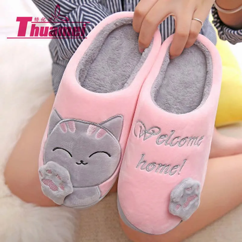 

Warm Cut Slippers Home Winter Home Women Slippers Warm Plush Female Animal Ladies Shoes #Y0905366Y