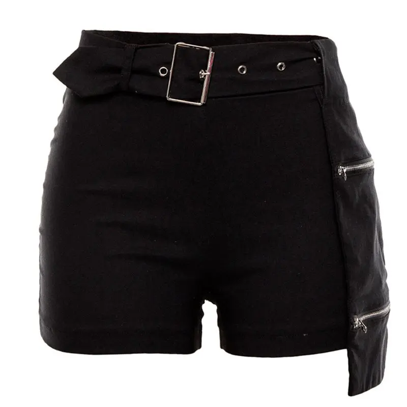 

Summer Sexy Club Gothic High Waist Women Shorts Black Slim Thin Asymmetric Zipper Solid Harajuku Office Ladies Fashion Shorts