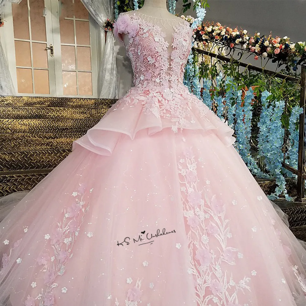 花柄の豪華なウェディングドレス ピンク ボール レース 袖付き ダイヤモンドパターン ボヘミアンスタイル 18コレクション Aliexpress ウェディング イベント