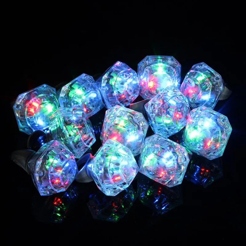 

2019 Big Faux Diamond LED Flashing Ring Blinking Light Up Rave Jelly Finger Rings Women Girl Jewelry Gift Glow Party Supplies