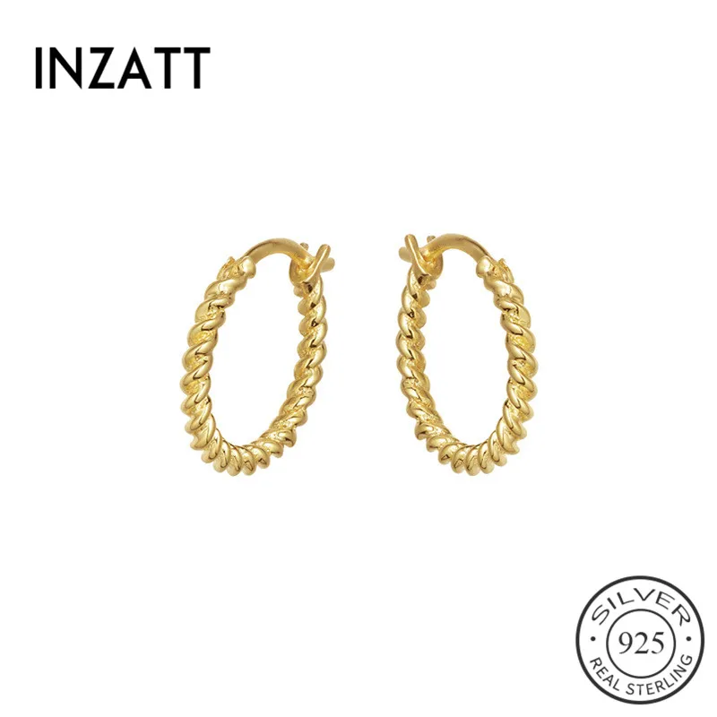 

INZATT Real 925 Sterling Silver Geometric Minimalist Round Hoop Earrings For Fashion Women Party Trendy Fine Jewelry Accessories