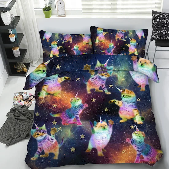 HD цифровой 3 шт в наборе Галактический Единорог кошки трогательные звезды 3d постельные принадлежности набор - Цвет: JF-598