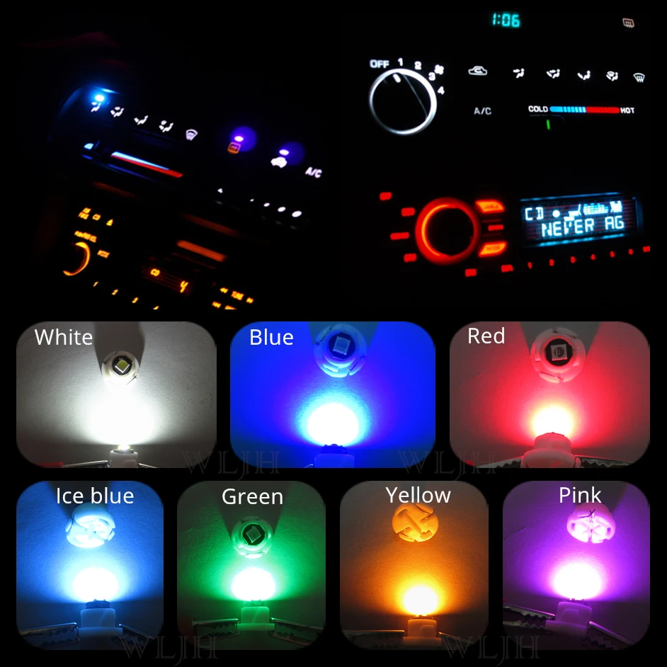 WLJH 10x Led T3 Neo Wedge 3030 SMD A/C Climate Controls Lights Lamps Bulbs for Honda Civic 2003 2004 2006 2007 2008 2009 2010