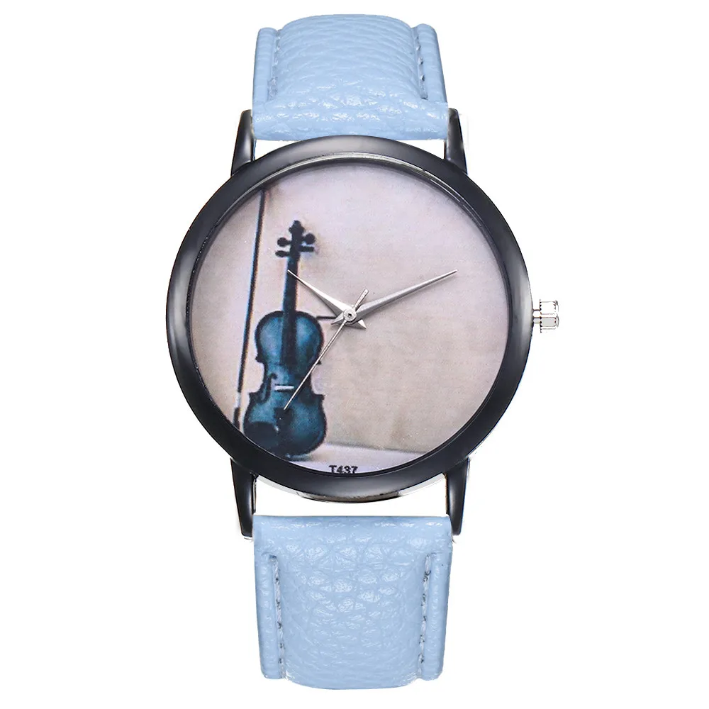 

Fashion Guitar Printed Women Watch 2018 Casual PU Leather Strap Analog Quartz Round Watch Ladies Clock reloj mujer #7