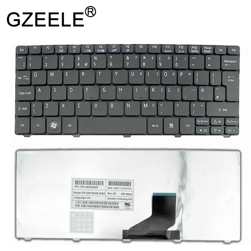 GZEELE клавиатура для acer Aspire One 521 522 532 532 H 533 D255 D255E D257 D260 D270 ZE6 ZH9 черный великобритания раскладка клавиатуры QWERTY