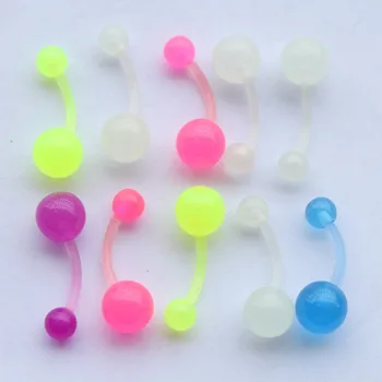 

50pcs Wholesale UV Acrylic Belly Button Ring Mixed Colors UV Belly Navel Rings Glow in the dark Body Piercing Jewelry women men
