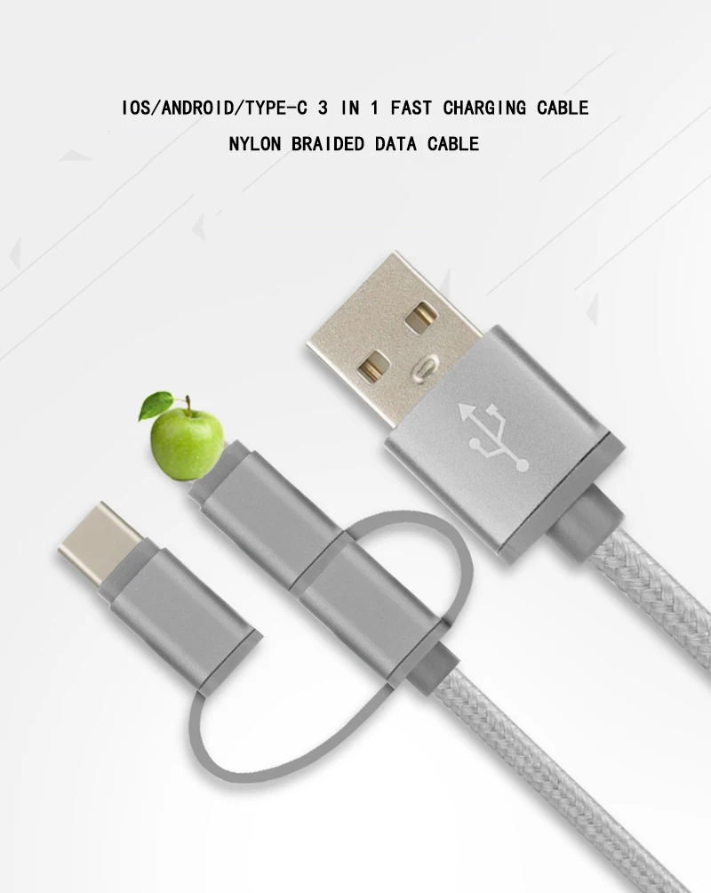 2.4A конвертер 3 в 1 USB кабель Быстрая зарядка кабель для передачи данных для xiaomi для huawei для iPhone зарядное устройство Шнур адаптер данных