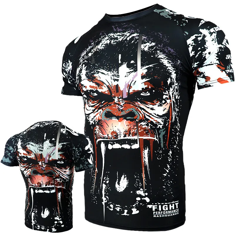 

VSZAP Gorilla Panda Fight Sanda Muay Thai MMA Fitness T-Shirt Men Sporting High Quality Tee Shirt Homme UFC Fighting Wear