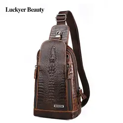 Luckyer красоты бренд высокой емкости Мужская Грудь пакет мужской натуральная кожа крокодила шаблон sling bag Роскошные дорожные сумки