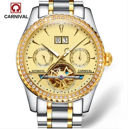 Карнавальные модные полностью автоматические механические часы с вырезом, мужские водонепроницаемые светящиеся золотые мужские часы 8731 - Цвет: 04