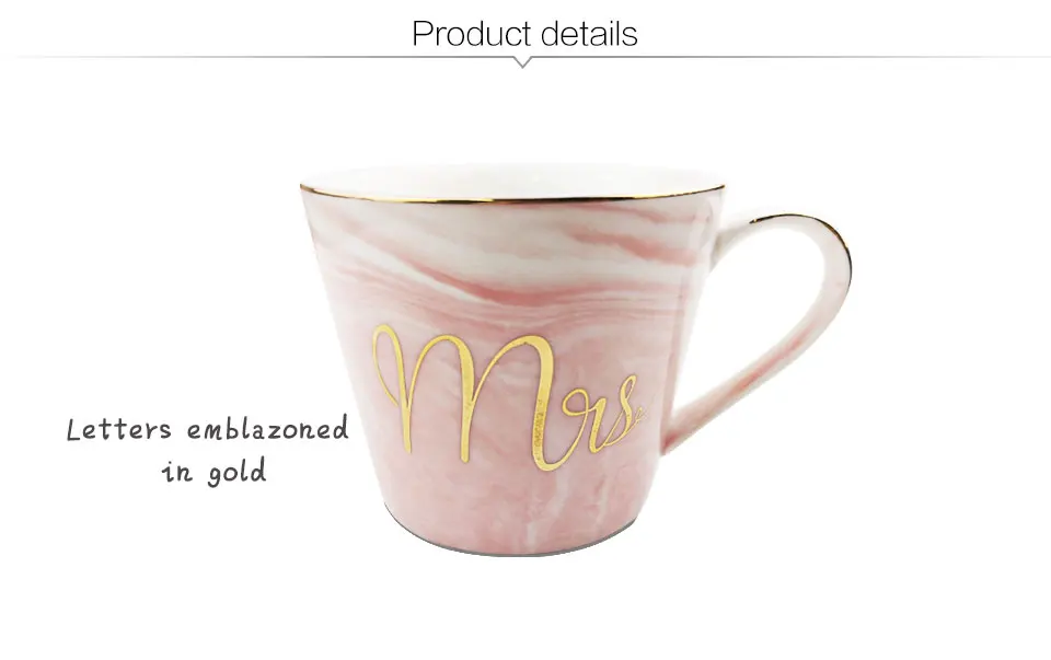 Handpainted Gold Monogram Natural Ceramic Marble Porcelain Tea Cup Mr And Mrs Milk Cup Of Coffee Mugs Creative Wedding Gift (2)