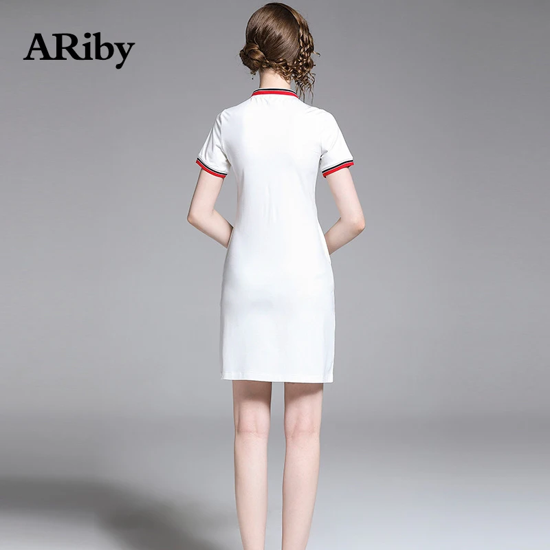 Women Dress Black Turn-down Collar Dress 2019 New Summer Casual Bow Cat Cartoon Printed Short Sleeve T-shirt mini Dresses Girl