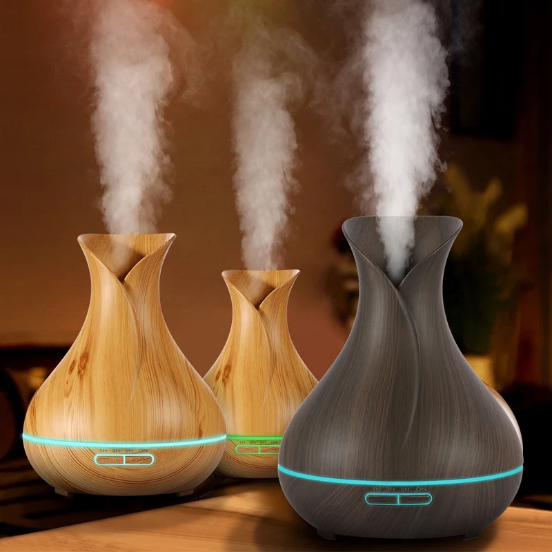 

400ML Aromatherapy Essential Oil Diffuser With Wood Grain Aroma Diffuser 7 Changing Color LED Lights For Home Aroma Humidifier