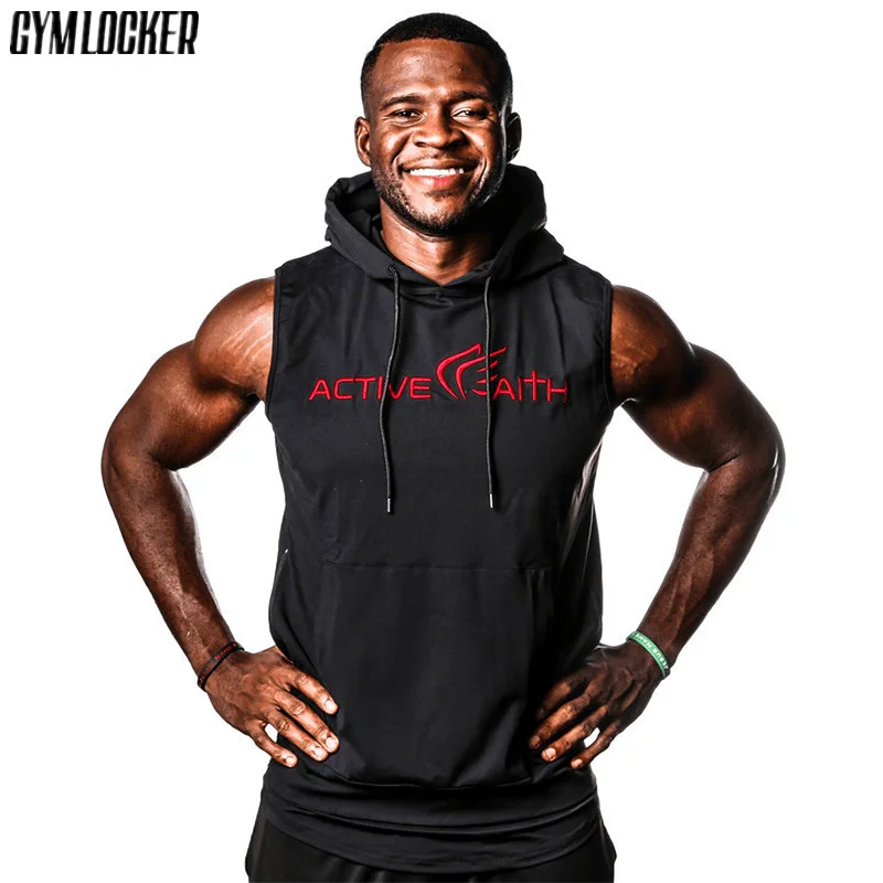 

GYMLOCKER summer Men's sleeveless hooded vest male Boutique gyms Bodybuilding slim Breathable tank top men Sweatshirt clothing