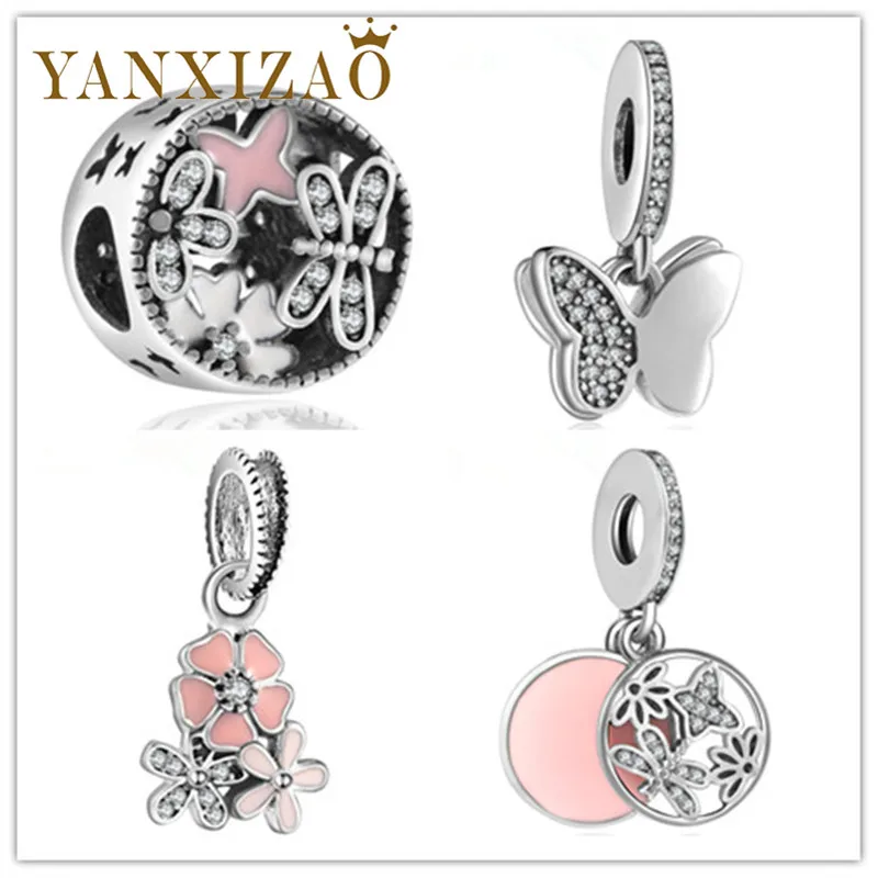 Yanxizao 2018 Мода 925 серебряные бусины подвески с фианитами Fit Pandora Циркон розовый