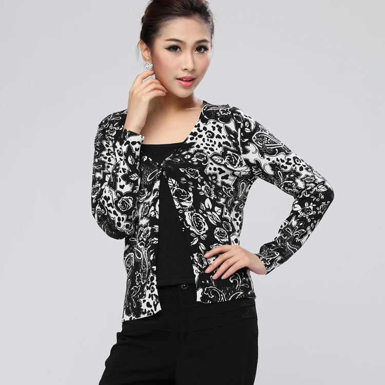 

spring and autumn long-sleeve mulberry silk cardigan vintage gentlewomen jacquard print 3697