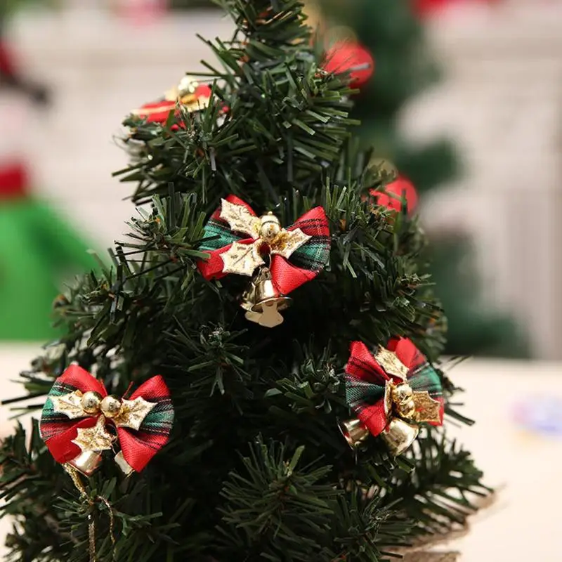 

10Pcs/lot Christmas Bownot with Bell Christmas Tree Pendant Ornaments Xmas Decoration for Home Pretty Garden Decorations
