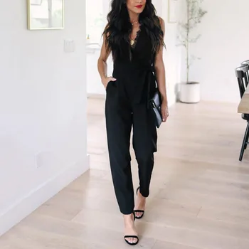 

Womens Sexy Summer Sleeveless Jumpsuit Lace V-Neck Female Bodycon Jumpsuit Pockets Casual Vest Rompers