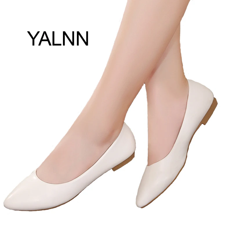 Meilleur YALNN Femmes Chaussures Plat Nouvelle Plate Forme En Cuir Talons Chaussures Blanc Femmes Bout Pointu En Cuir Fille Chaussures