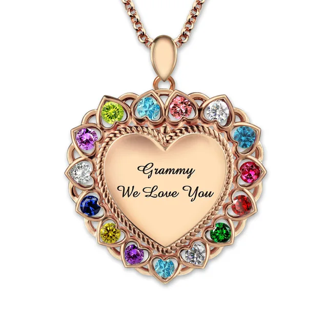 wholesale personalized engraved birthstones heart necklace rose gold