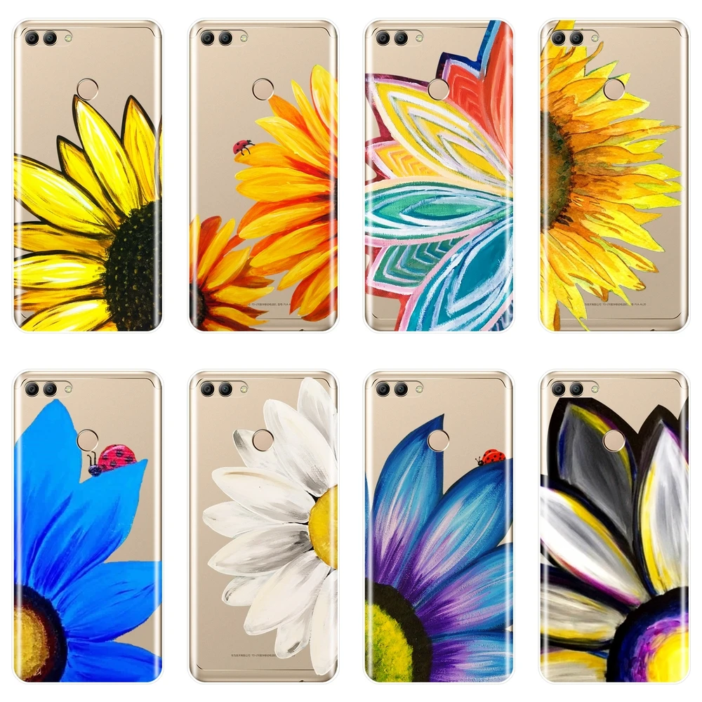 Мягкий силиконовый чехол для телефона huawei Y3 Y5 Y6 II Y7 Pro жёлтый Подсолнух задняя