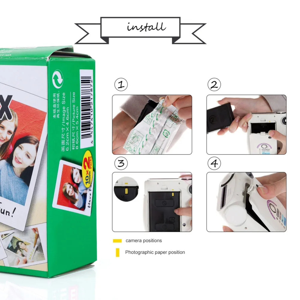 Пленка Fujifilm Instax Mini White Edge 20 листов в упаковке фотобумага для Fuji mini 8/7s/25/50/90