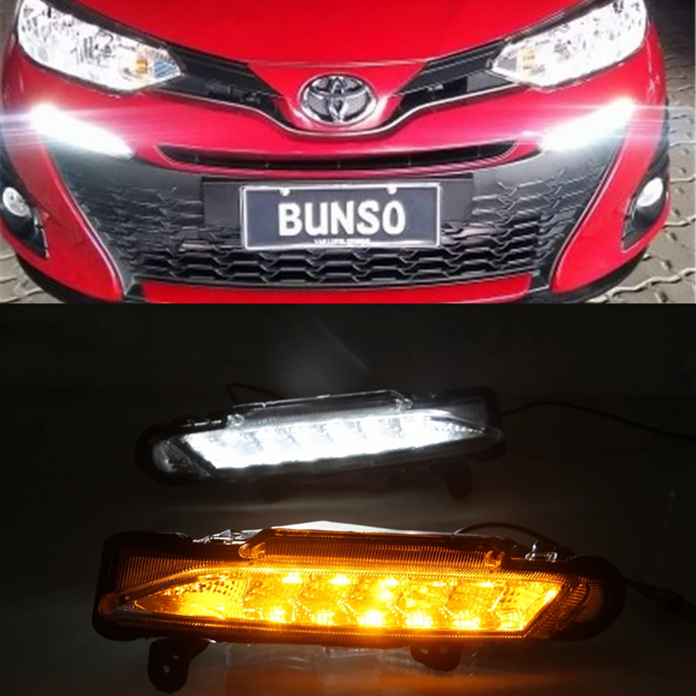 

Car Flashing 1set For Toyota Yaris 2017 2018 2019 LED DRL Daytime Running Light Daylight yellow turn Signal fog lamp car-Styling