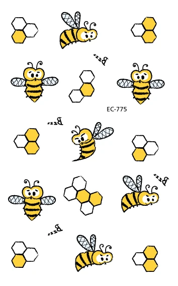 EC771-783 розовый стиль татуировки стикер мультфильм дети милые бабочки Красочные пчелы Временные татуировки стикеры боди-арт Flash Taty - Цвет: EC-775