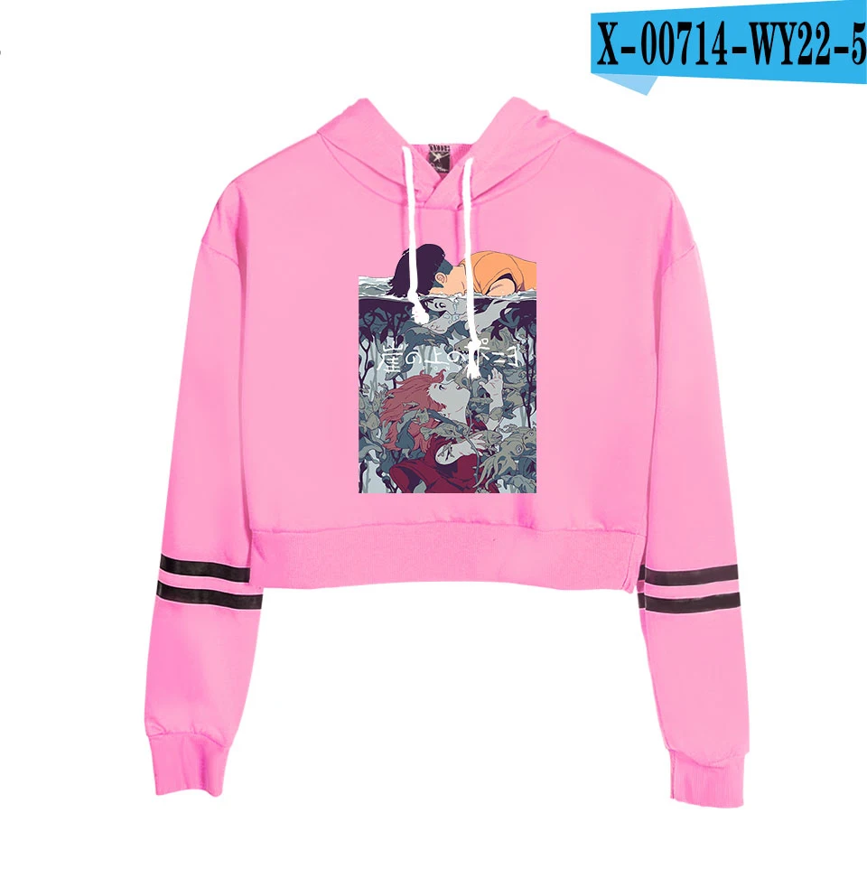 Оранжевая Мода Ponyo On The Cliff Crop Top толстовки женские летние хлопковые Осенние Хип-хоп повседневные женские толстовки с капюшоном для девочек одежда - Цвет: pink