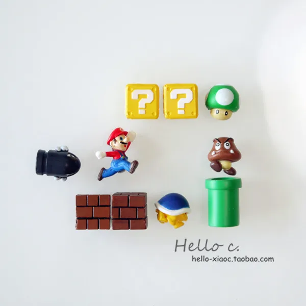 10 шт. Супер Марио Bros магниты Фигурки игрушки Марио пуля Гриб черепаха креативные магнитные наклейки на холодильник фигурка
