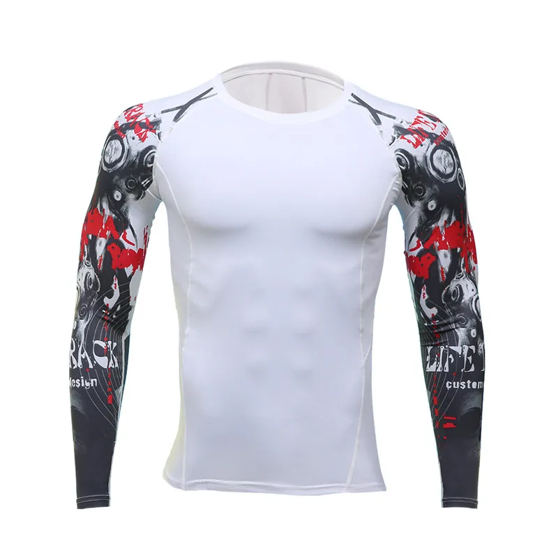 Add muscle мужские компрессионные облегающие футболки с длинным рукавом с принтом на обеих сторонах ММА Рашгард Фитнес Базовый слой веса носить - Цвет: 126