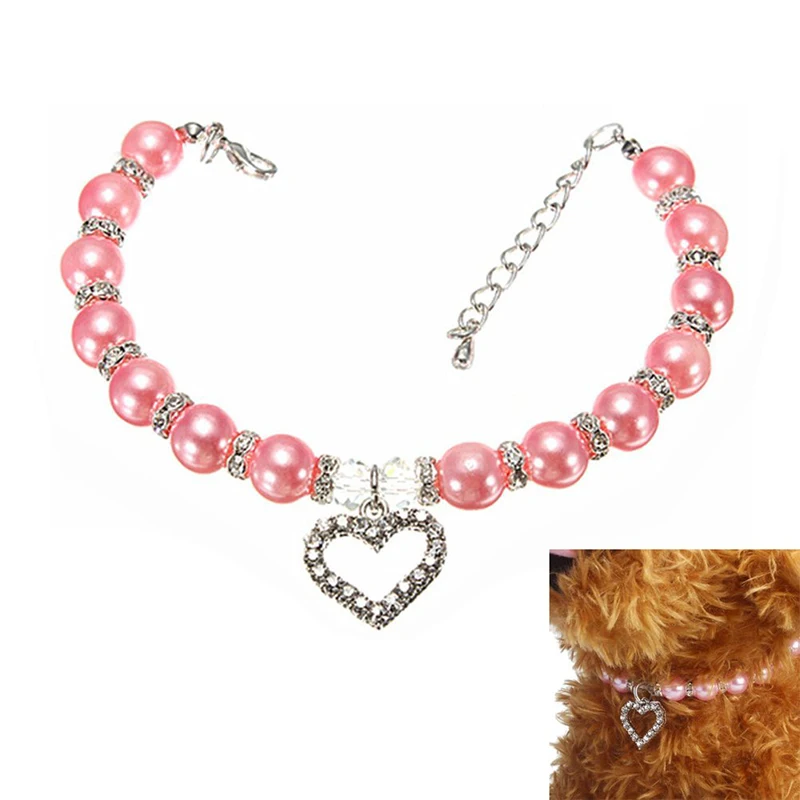 

Fashion Pet Puppy Dog Cat Piggy Pearl Necklace heart shape Pendant Pet Accessories Dogs Cats Collar Necklace Rhinestone Jewelry
