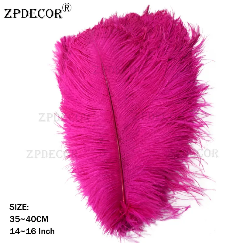 ZPDECOR страусиные перья 35-40 см для рукоделия, товары для свадебной вечеринки, карнавальные украшения для танцоров - Цвет: Темно-розовый