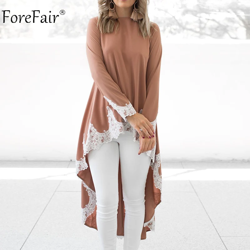 Forefair Женская кружевная блузка с длинным рукавом на осень зиму 2018 повседневные